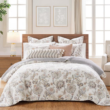 Levtex Home - Ophelia Quilt Set - King Quilt and Two King Shams - Floral - Taupe