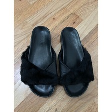 Vince Garrison Lambswool Leather Crisscross Slide Sandals Women 8 Black