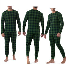 George Men's Plaid 2PC Thermal Sleep Set Green/Black Size: XL