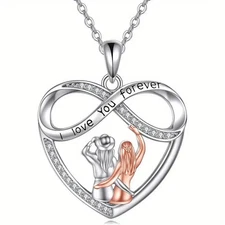 Mother Daughter I Love You Forever Heart Shaped Pendant Necklace Rhinestones