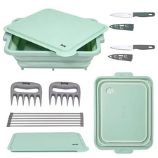 9-Piece Multifunctional Collapsible BBQ Prep Tub with Cutting Board, Portable Gr