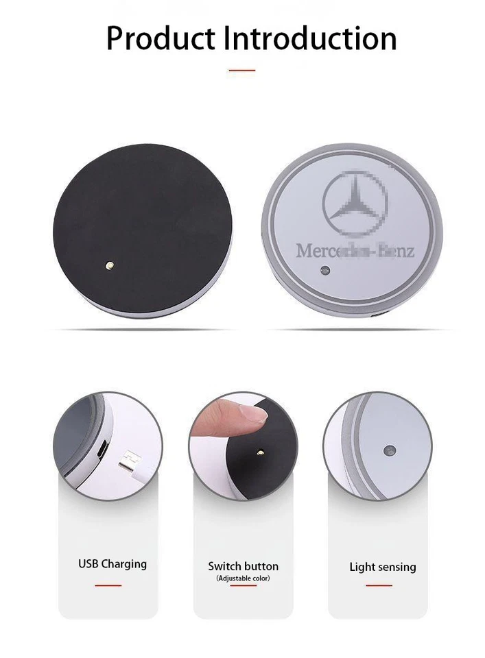 2PCS LED Car Cup Holder Fit Mercedes-Benz Coasterss Luminescent Lights 7 Colors - Image 4 of 4
