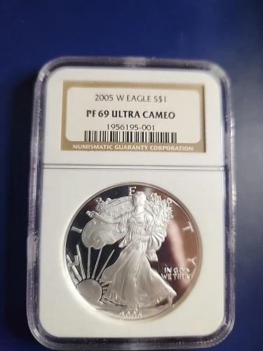 2005-W Proof $1 American Silver Eagle NGC PF69 UC Ultra Cameo Brown Label 1oz