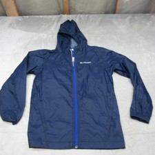 Columbia Jacket Kids Medium 10/12 Blue Full Zip Hooded Light Wind Rain Glennaker