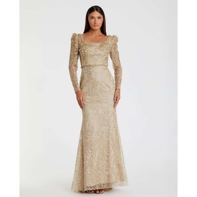 Mac Duggal Embroidered Appliqué Long Sleeves Trumpet Formal Gown Size 14 NWT