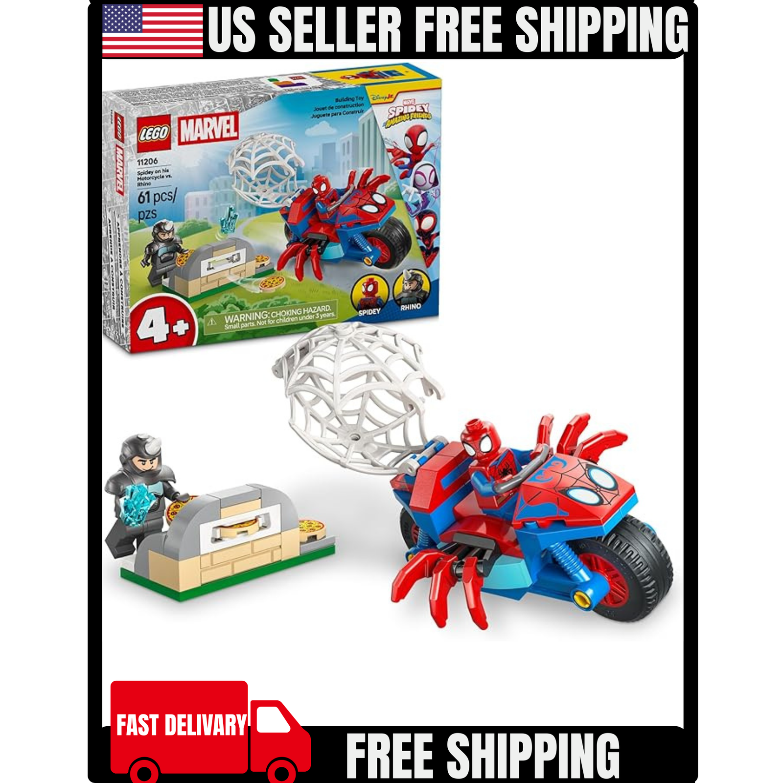 LEGO Marvel Spidey and His Amazing Friends Spidey on his Motorcycle vs. Rhino Bu