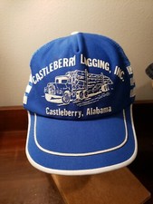 Vintage 3 Stripe Trucker Hat White Blue Made In Usa Mesh Castleberry Logging Ala