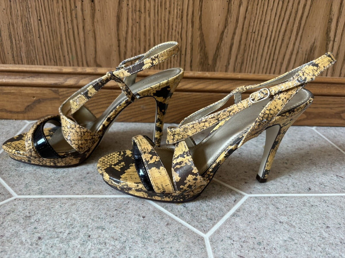 Fioni Women's Sandals Tan Black Snake Print Slim High Heel Buckle