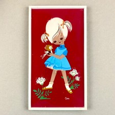 1960er Plastik-Bild von Mertens-Kunst: Seltenes Susi-Mädchen m großen Augen 23cm