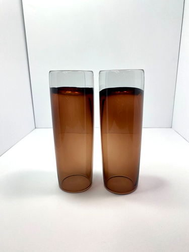 Set of two Vintage Vase Smokey Brown And Clear Approximately 8 In Tall Heavy - Picture 6 of 17