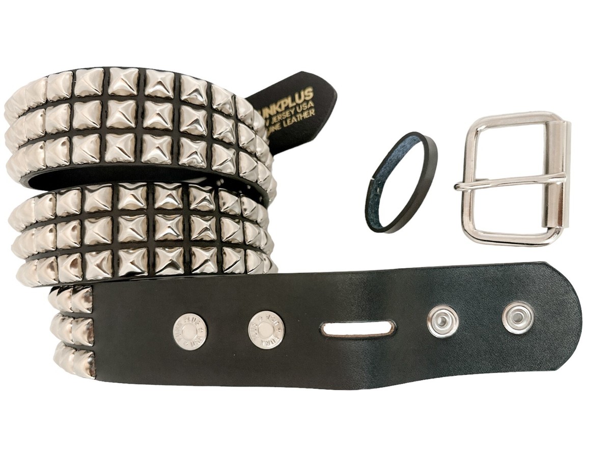 【HI FI FNK】Volume Stud Belt Three Row Pyramid Stud Belt Leather Handmade Studded Belt