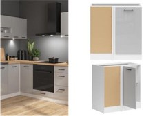Corner Kitchen Base Cabinet Left 100cm 1000 Lower Cupboard Grey Gloss Junona