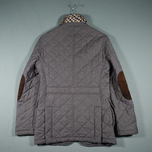 Aquascutum Jacket Mens Small Grey Wool Novacheck Hunting Quilted Overcoat Coat - Picture 4 of 24