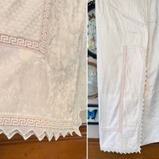 FRETTE Queen pink peach scallop LACE scallop border Flat Sheet floral damask