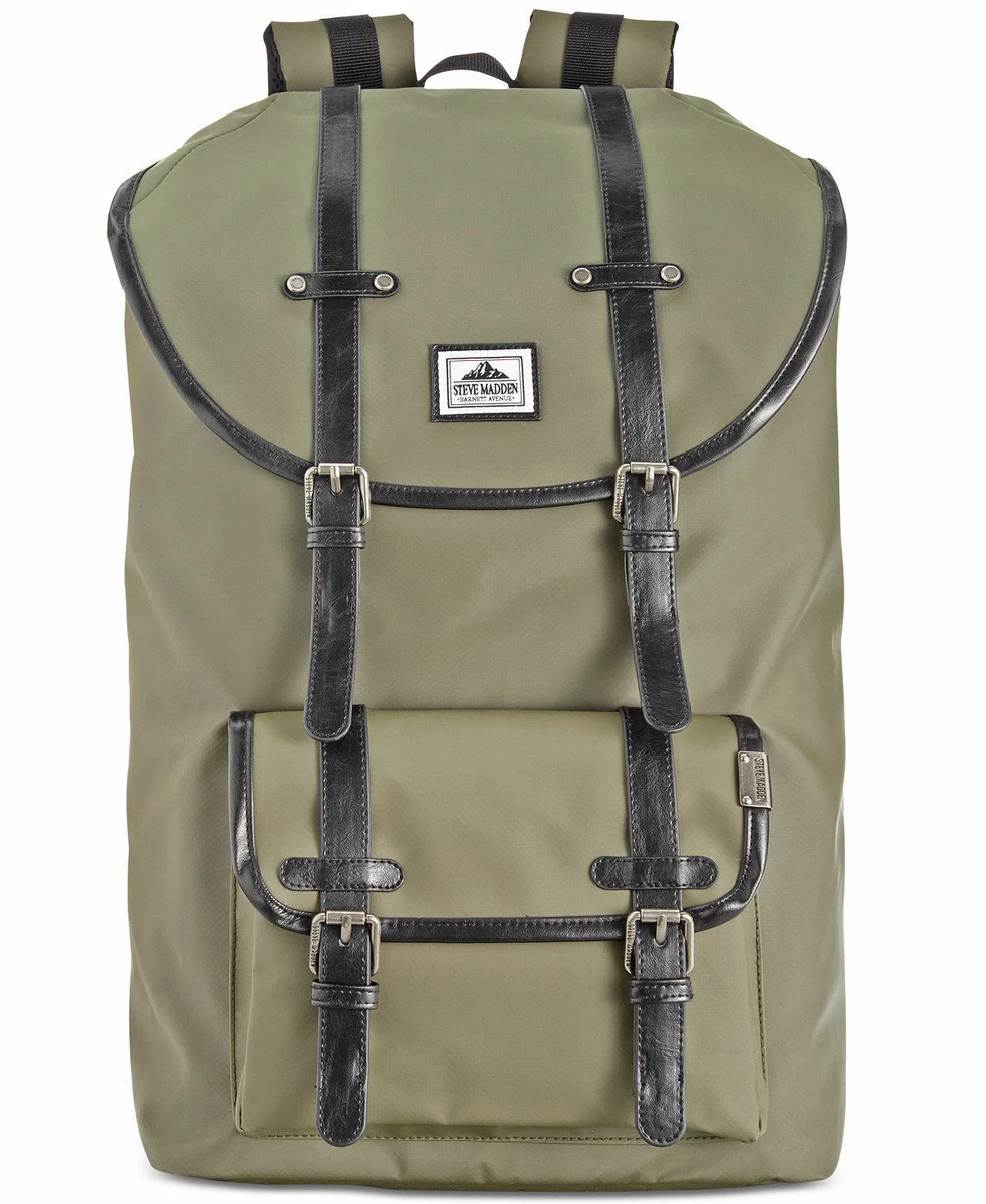 155 Steve Maddens Mens Green Utility Briefcase Backpack Work Bag School Bookbag