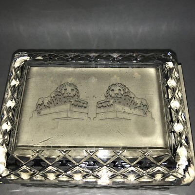 Full Lead Crystal Trinket Box By Jaffa with Etched Lions 2 1/4T 4 3/4 L