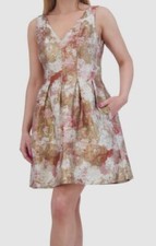 Vince Camuto Women's Ivory Metallic Jacquard Fit & Flare Dress Size 4