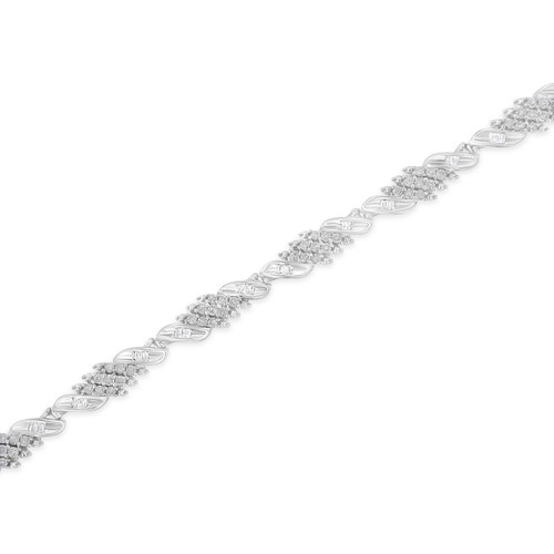 1-1/2 Carat Round and Baguette Cut Round Diamond Wave Link Silver Bracelet 7" - Picture 4 of 8