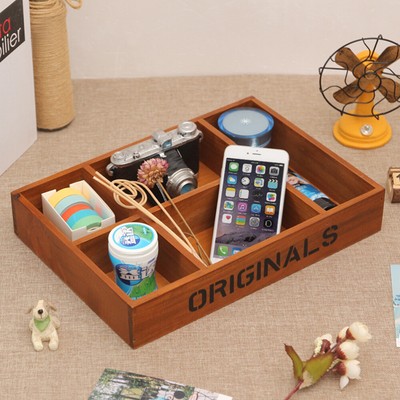  Storage Rack Vintage Table Multiple Big Wood Cosmetic Stand with 5 Grids