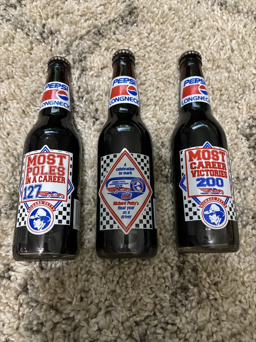 Richard Petty Vtg Pepsi Glass Bottles 1992 The King Nascar Racing