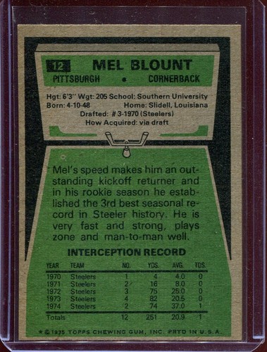 1975 Topps Football # 12 Mel Blount (NM) ROOKIE Near Mint - Picture 2 of 2