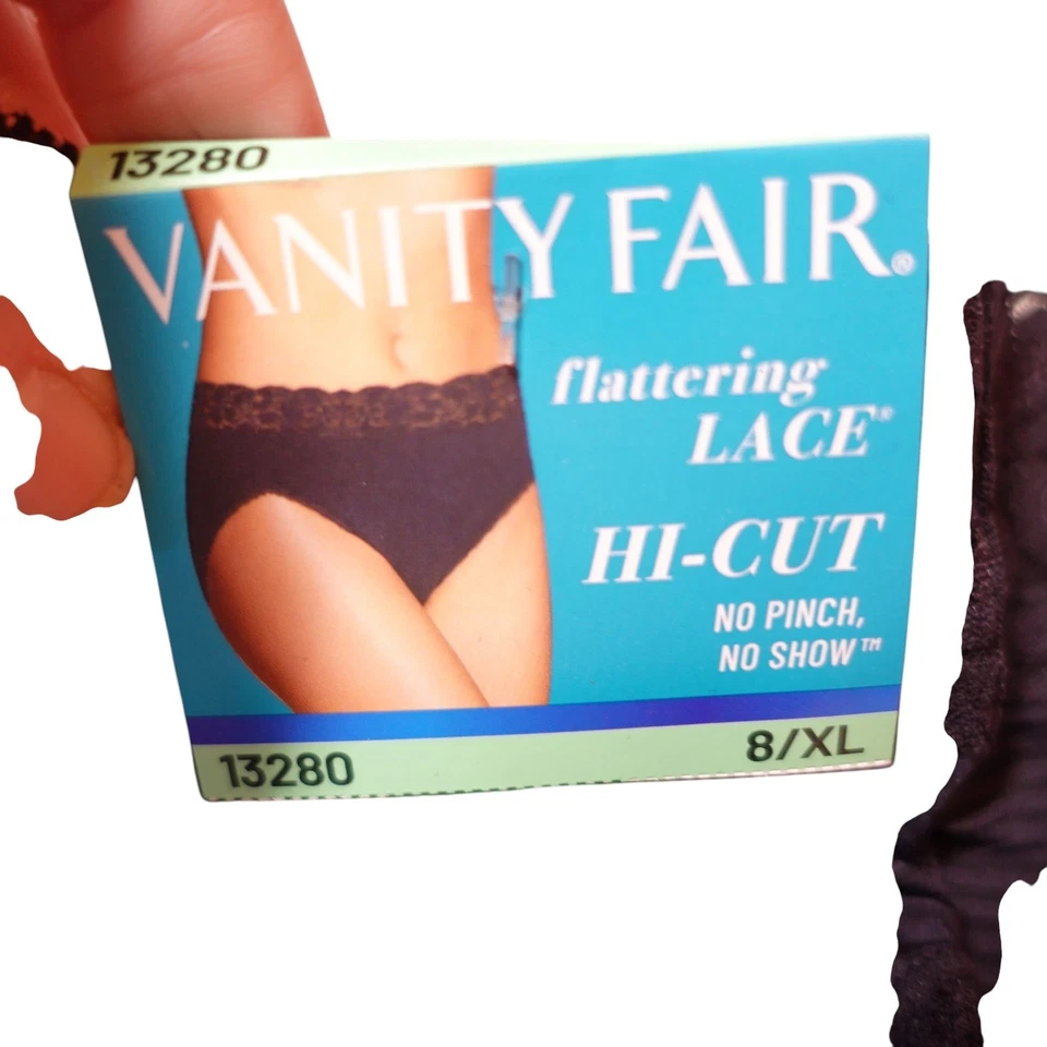 Nuevo con etiquetas Lencería Vanity Fair Favorecedora Encaje Corte Alto Panty XL Negro Rayas 13280 Foto 4 de 4