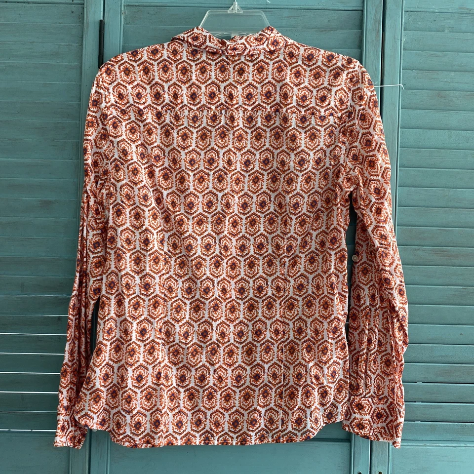 Talbots Button Up Collared Shirt ~ Sz 10P ~ White & Orange ~ Long Sleeve - Image 3 of 3