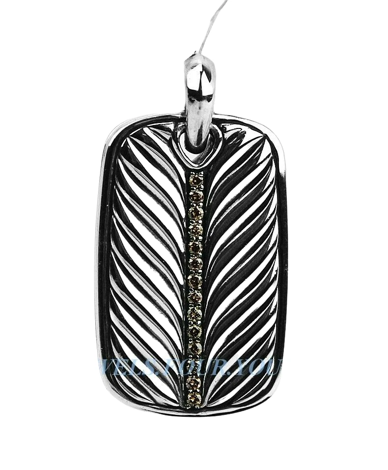 DAVID YURMAN AMAZING CHEVRON PAVE COGNAC DIAMONDS 0.34 PENDANT DOG TAG #117 NEW - Image 3 of 4