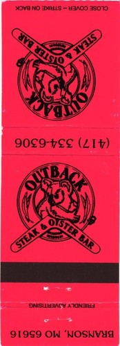 Branson Missouri Outback Steak & Austernbar Vintage Streichholzheft Hülle - Bild 1 von 2