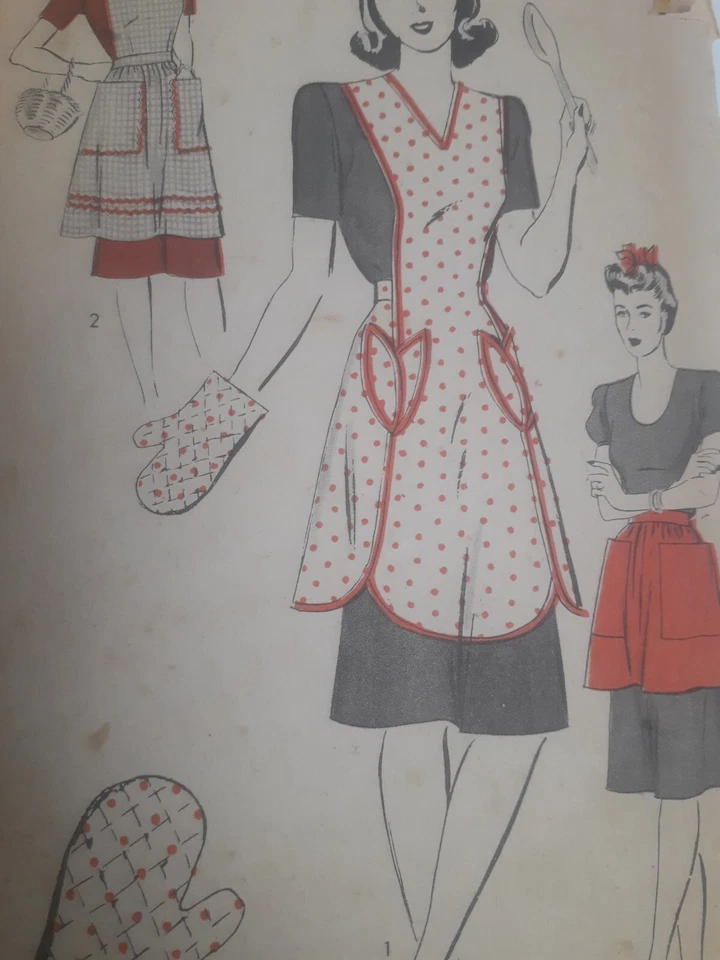 Apron Bib Half Butcher Potholder Mitt Small 1224 Hollywood Sewing Pattern VTG  - Image 2 of 4