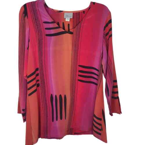 Kay Chapman Top Tunic Pink Black Handpainted 100% Silk Small V Neck Split Sleeve - Picture 1 of 10