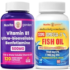 Benfotiamine & Omega 3 Combo – Water/Fat Soluble B1 + Pharma-Grade Fish Oil