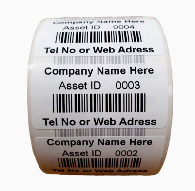 Roll 1000 Personalised Barcode Asset Labels 51 x 25mm Stickers Scratch ...