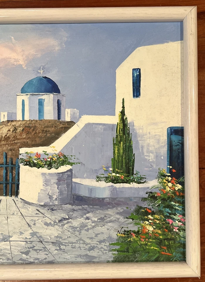 Pintura Santorini Grecia Arte Original Firmado Paisaje Impasto Pintura al Óleo 13x17 Foto 2 de 4