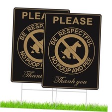 2 PCS Double Sided 12x9 Inches No Pooping or Peeing Dog Sign with Metal Black