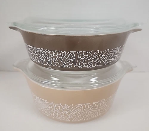 Vintage - Pyrex - Woodland Brown - 471-B, 472-B Casserole Dishes W/ Lids