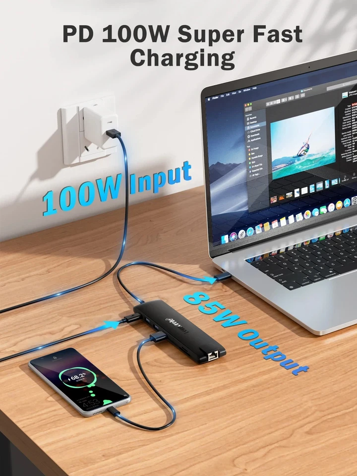 Estación Dock para Portátil/PC Hub USB 3.1 USBC a Doble HDMI 4K 10Gpbs MOdem 13 en 1 Foto 4 de 4