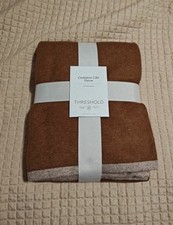 Threshold Faux Cashmere throw Blanket Brown/Beige Trim Solid Rectangular