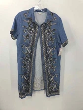 Max Studio Blue Size Medium Denim Shift Knee Length Short Sleeve Dress