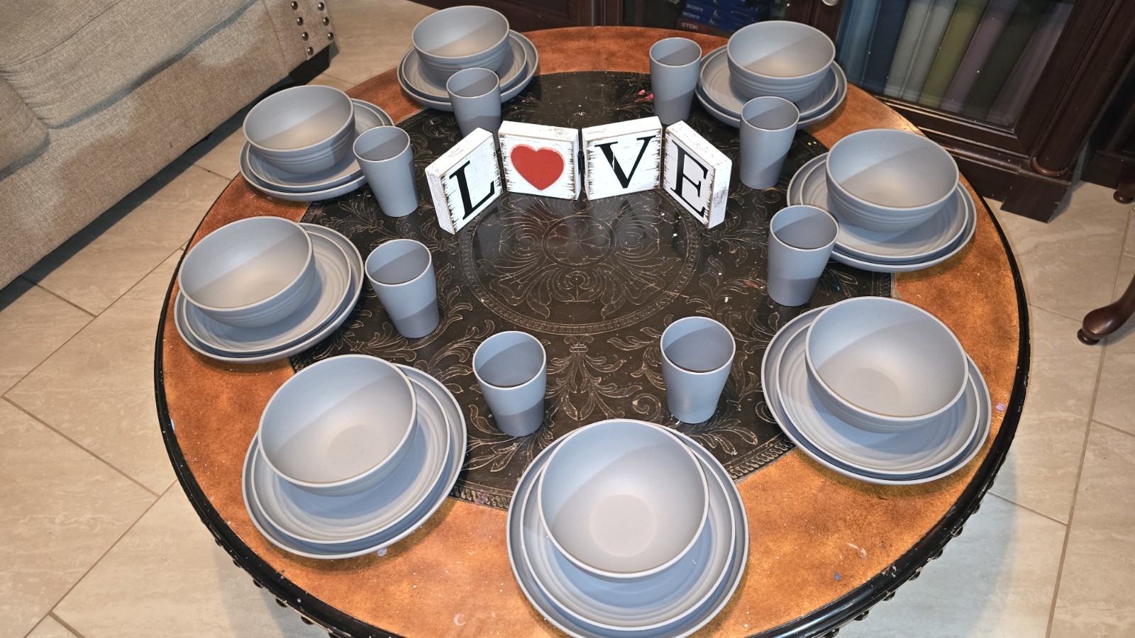 32pc Light Gray Dinnerware Service for 8 People BRAND NEW Fr