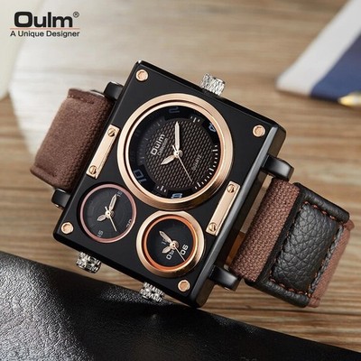 Oulm Luxus Herren Multi-Zeitzone Quarzuhr - Stoffarmband - eckig Sport Sty