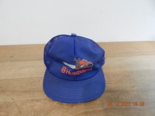 Vtg Husqvarna Snap Back Cap Hat K Products Trucker Blue Outdoor Logo USA Mens