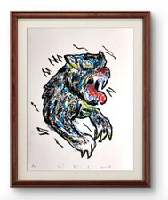 Aleph Original Art Werewolf 14x11 Neo Expressionism Artwork on Gallery Paper