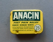 Vintage Tin - ANACIN Analgesic 12 Tablets tin - 25 cents - Fast Pain Relief