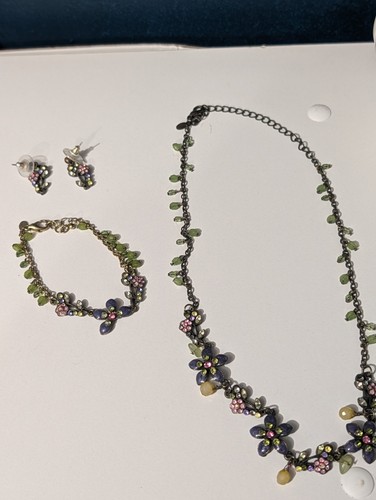 Retro 90s Whimsical Enamel Flower Jewelry Lot Choker Bracelet Rhinestone Set