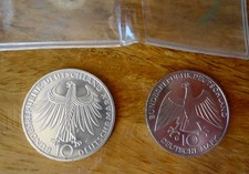 Lot of 2, 10 German Mark Olympic Games Munich 1972, Letter G + F