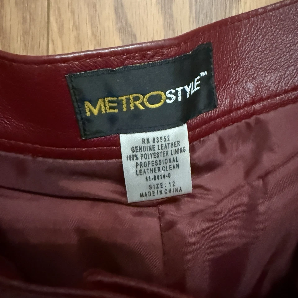 Pantalón Mujer METROSTYLE Cuero Rojo Talla 12 Forrado Pierna Plana 5 Bolsillos. Cuero Foto 2 de 4