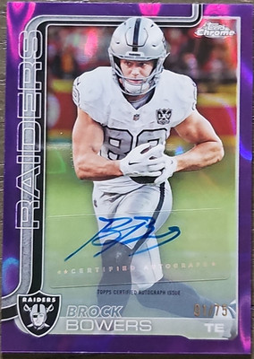 Brock Bowers Las Vegas Raiders Topps Chrome Autograph Serial #01/75 Card
