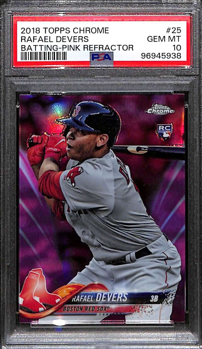 2018 Topps Chrome Pink Refractor 25 Rafael Devers Batting PSA 10 GEM MT