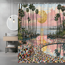 Palm Tree Sunset Beach Shower Curtain Abstract Art